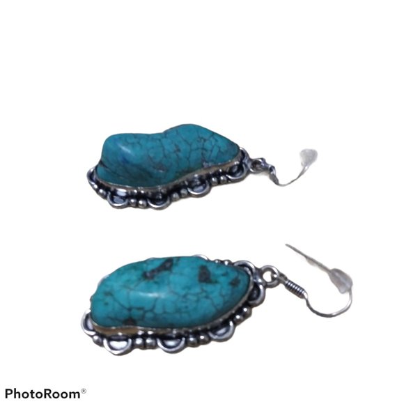 SOLD!!! Tibetan Turquoise Gemstone Handmade Ethnic Dangle Earrings - Picture 4 of 7